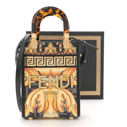 Fendi X VERSACE Vitello King Catalan Mirror Plexiglass Fendace FF Baroque Logo Mini Fendi Sunshine Shopper Tote Black Gold 11 of 11