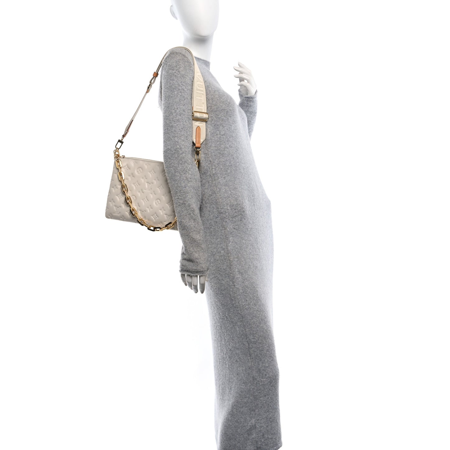 Lambskin Embossed Monogram Coussin PM Cream