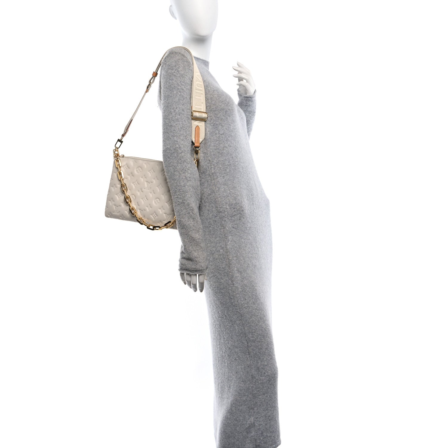 Louis Vuitton Lambskin Embossed Monogram Coussin PM Cream 2 of 11