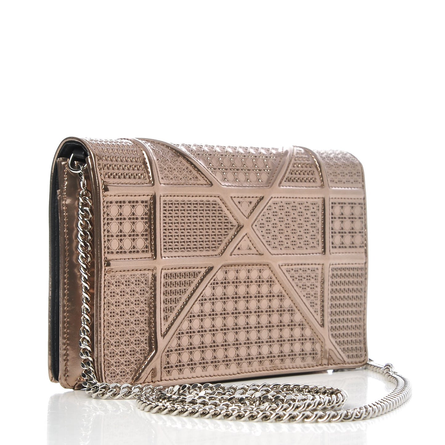 Metallic Patent Micro-Cannage Diorama Wallet on Chain Pouch Gold