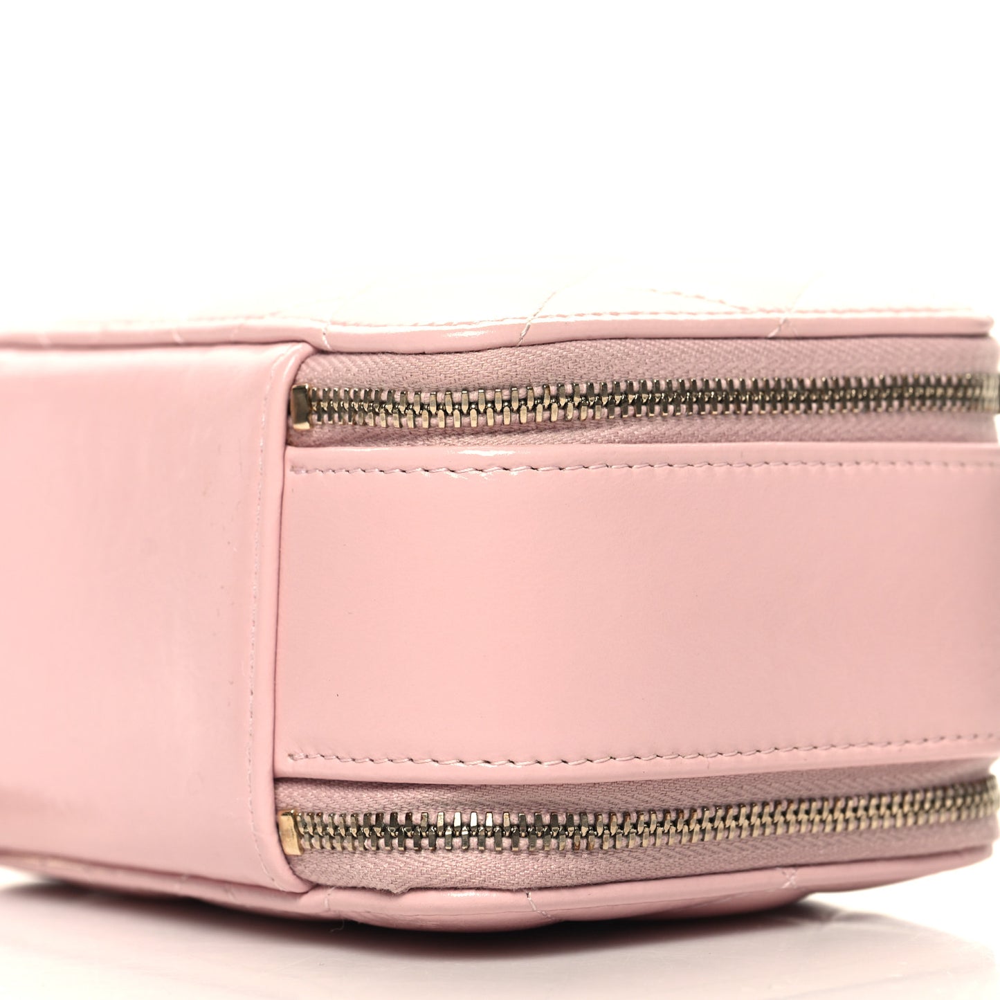 Glazed Calfskin Quilted Small Top Handle Vanity Case Light Pink