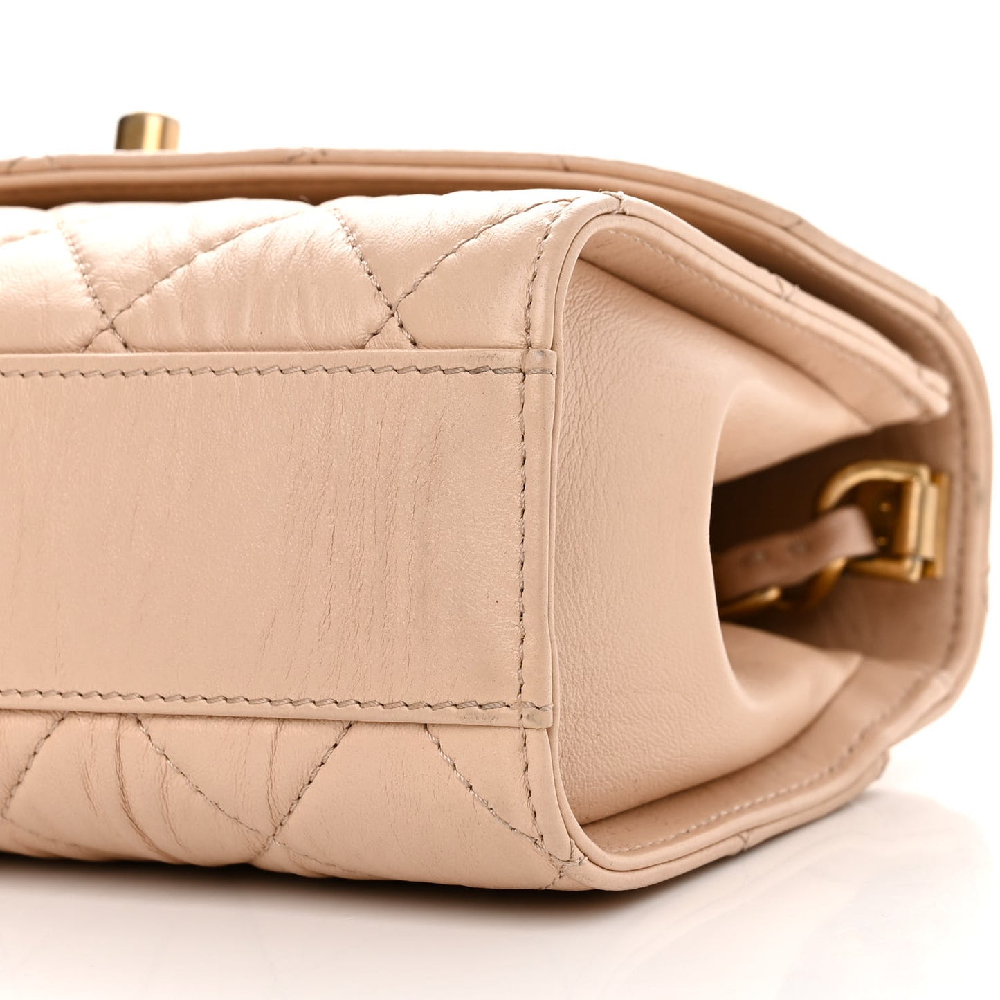 Crumpled Lambskin Quilted Mini CC Links Top Handle Flap Beige