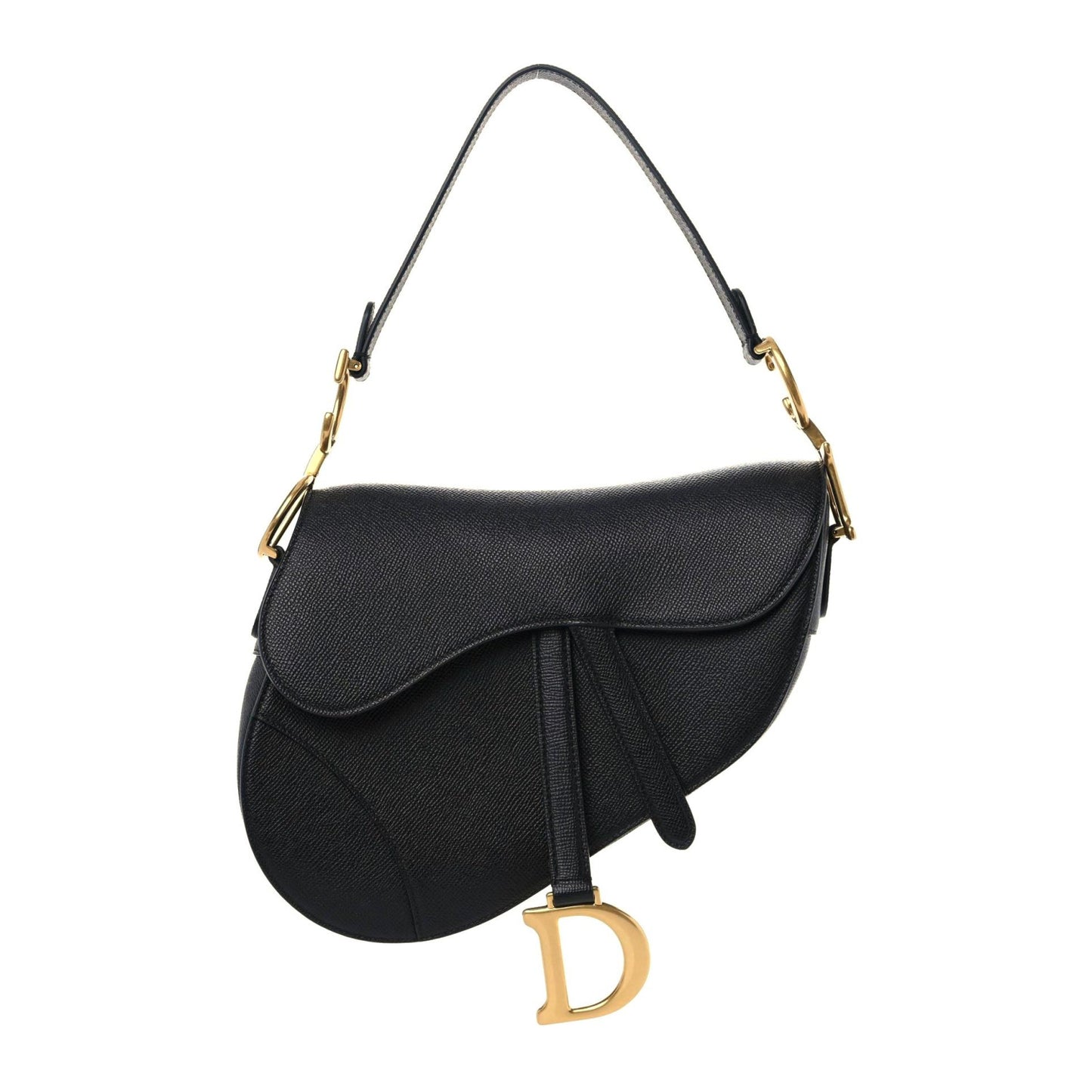 Grained Calfskin Saddle Bag Black