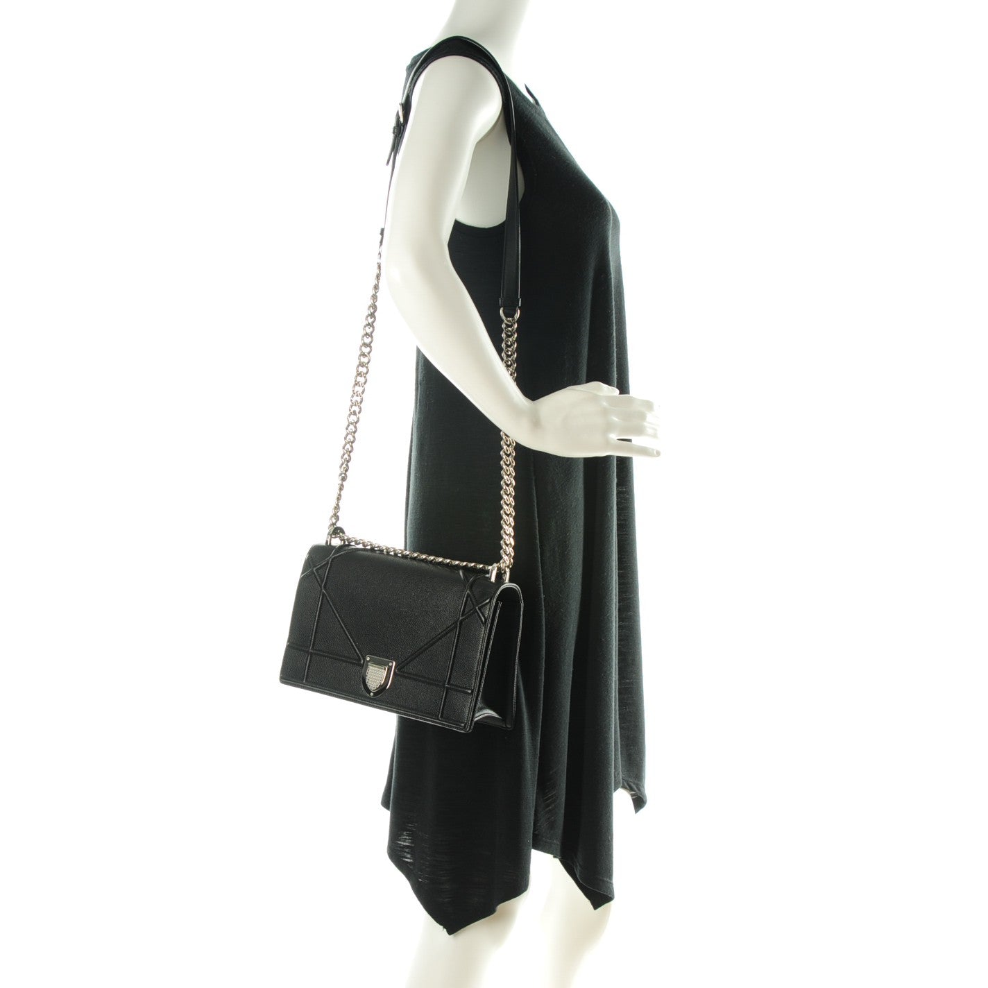 Grained Calfskin Medium Diorama Flap Bag Black