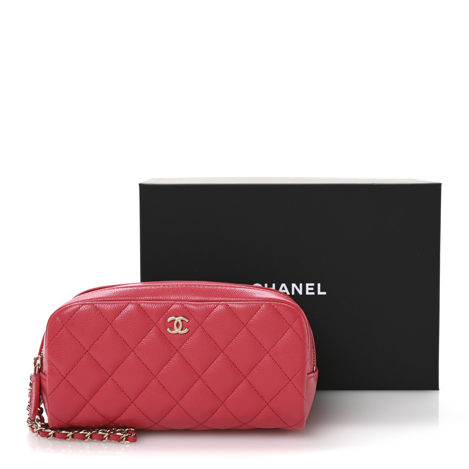 Chanel Caviar Quilted Toiletry Case With Chain Dark Pink 8 of 8