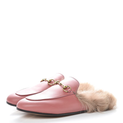 Gucci Calfskin Fur Womens Princetown Slippers 36 Lipstick Rose Natural 3 of 10