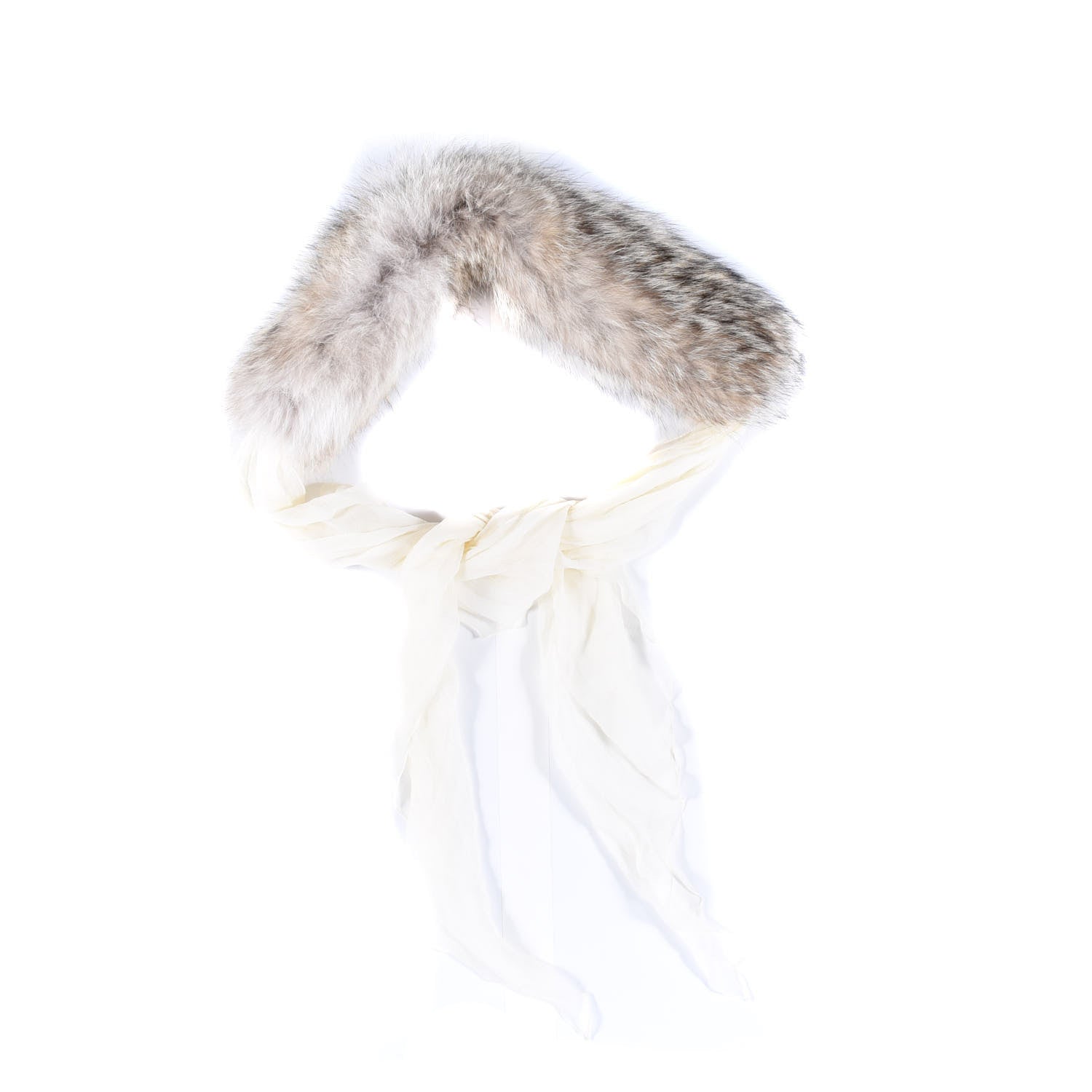 Hermes Silk Coyote Fur Muffler Collar Ivory 1 of 4