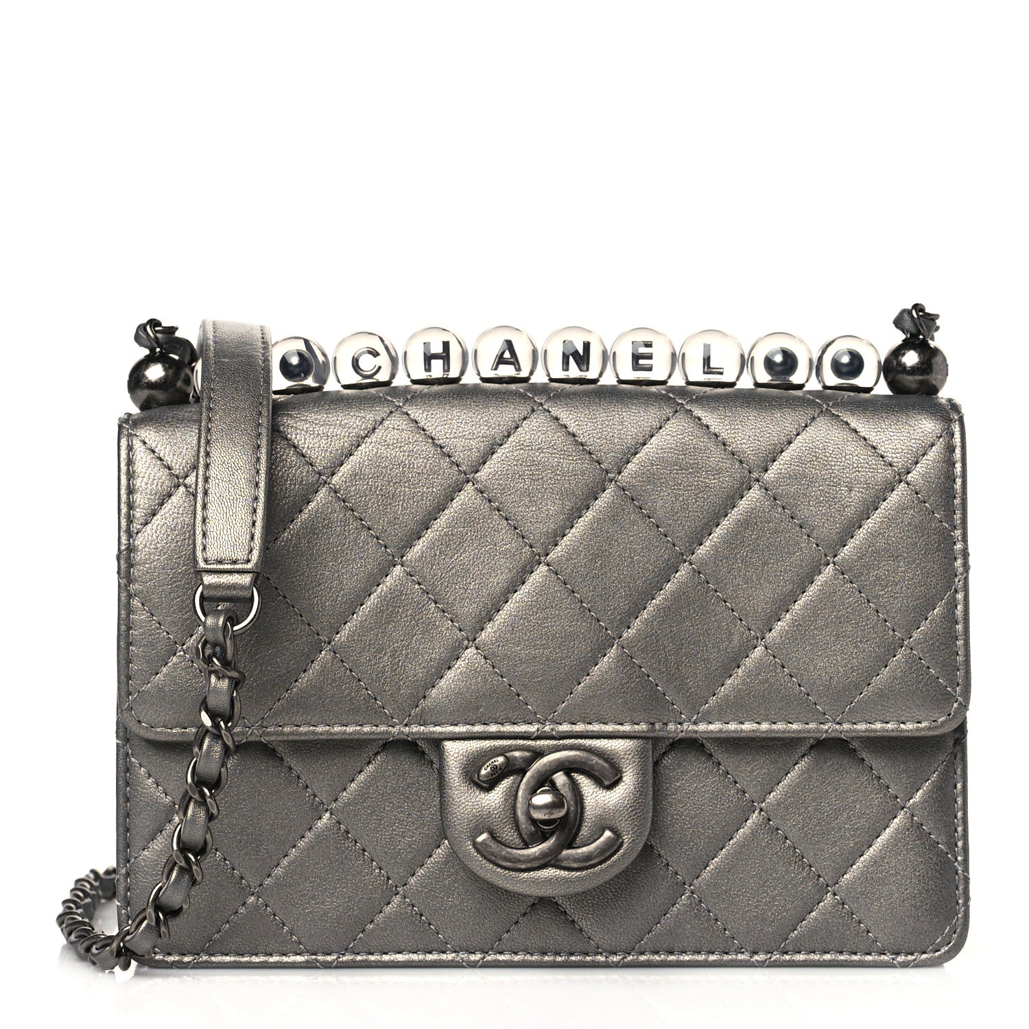 Chanel Metallic Goatskin Quilted Small Chic Pearls Flap Silver 1 of 10