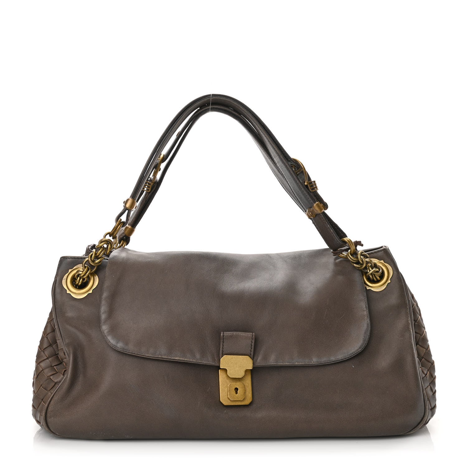 Bottega Veneta Nappa Intrecciato Flap Shoulder Bag Brown 1 of 11