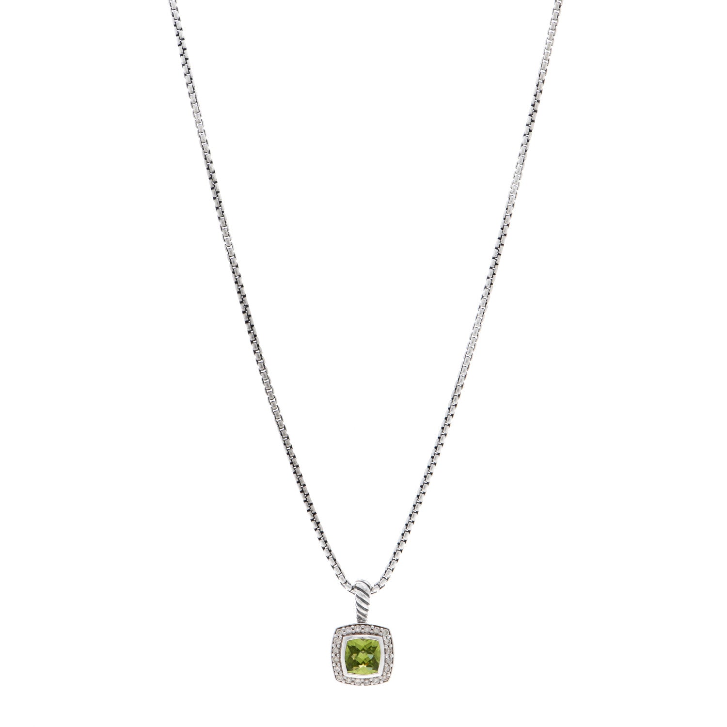 David Yurman Sterling Silver Diamond Peridot 7mm Petite Albion Pendant Necklace 1 of 4