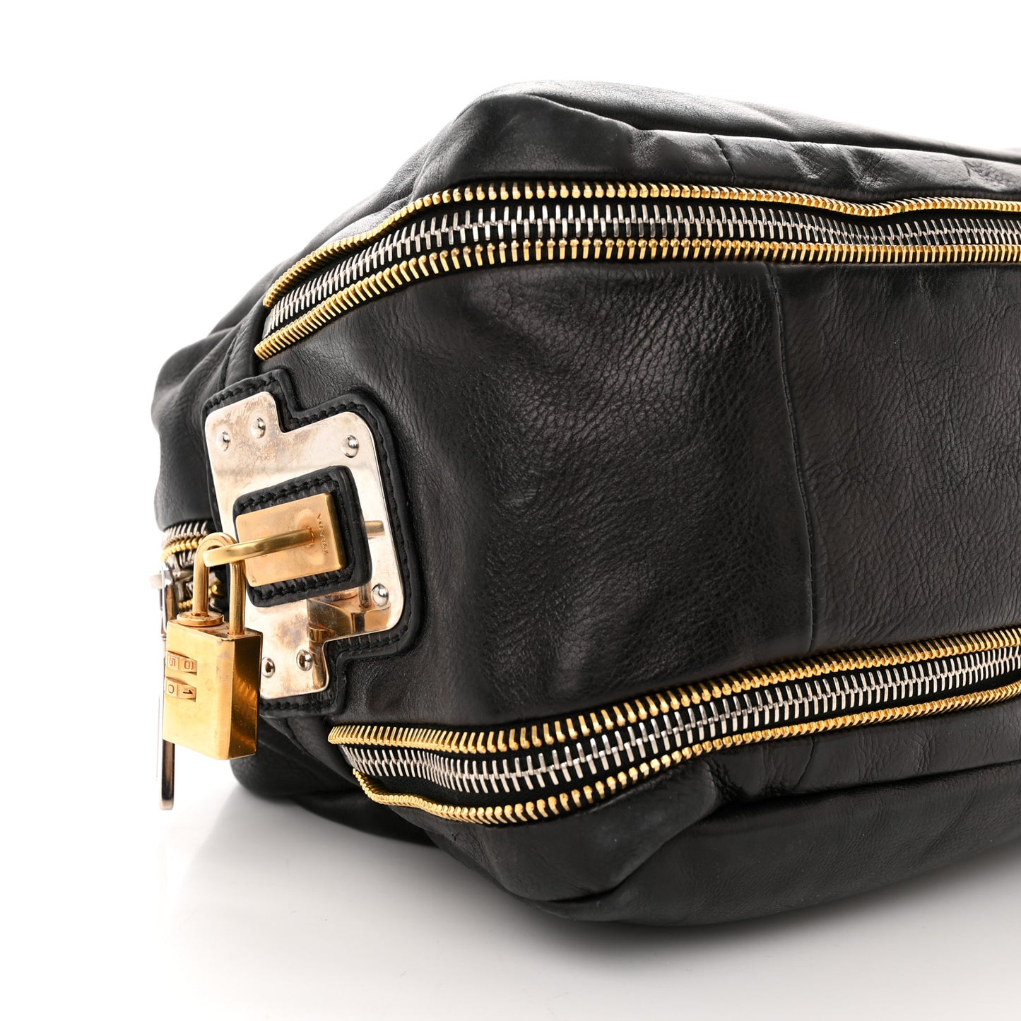 Glace Calfskin Zippers Plaque Boston Black