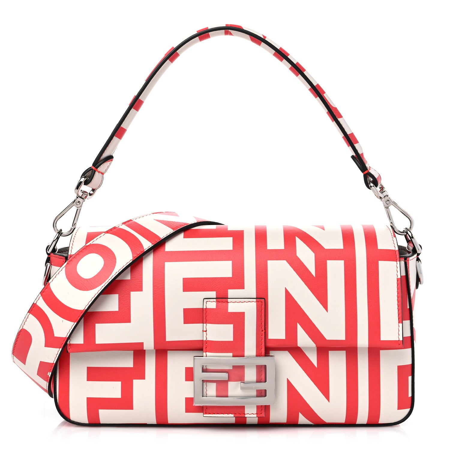 Fendi X MARC JACOBS Vitello Seta Logo Print Baguette Glow Coral White 1 of 8
