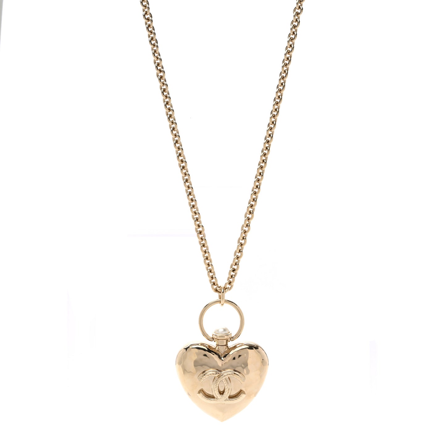 Metal CC Heart Locket Necklace Gold