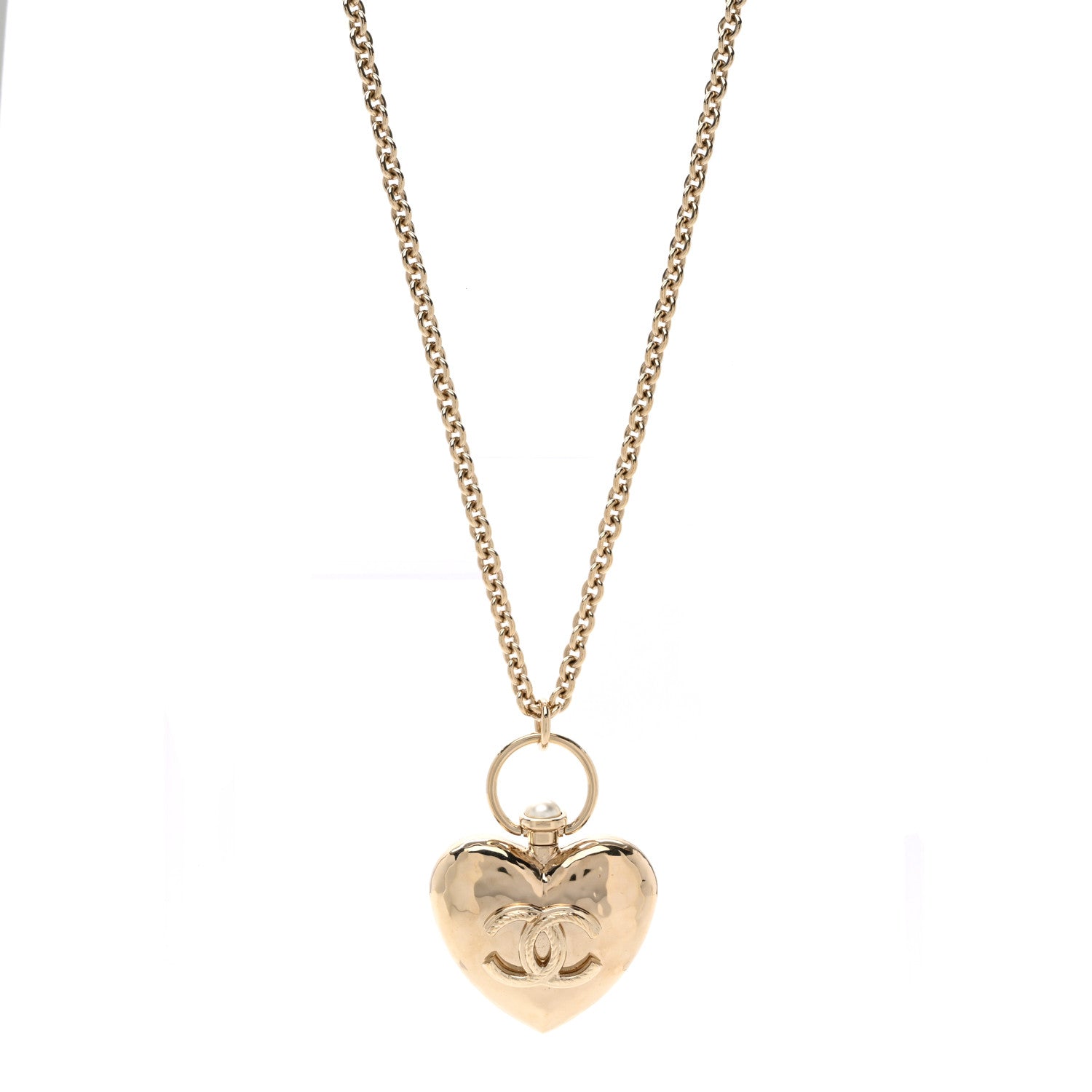 Chanel Metal CC Heart Locket Necklace Gold 1 of 4
