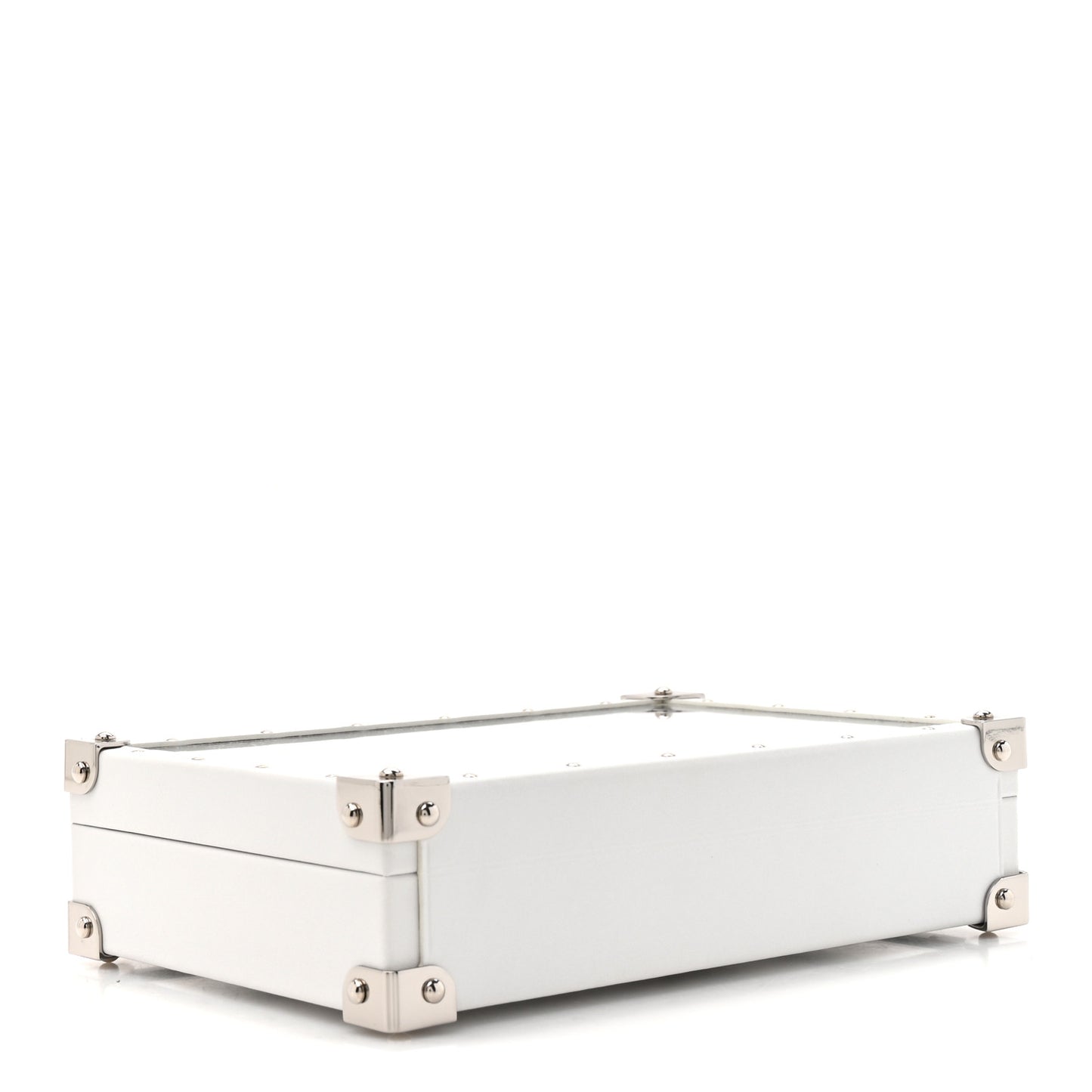 Calfskin Mirror Monogram Etched Jewelry Box Trunksu White