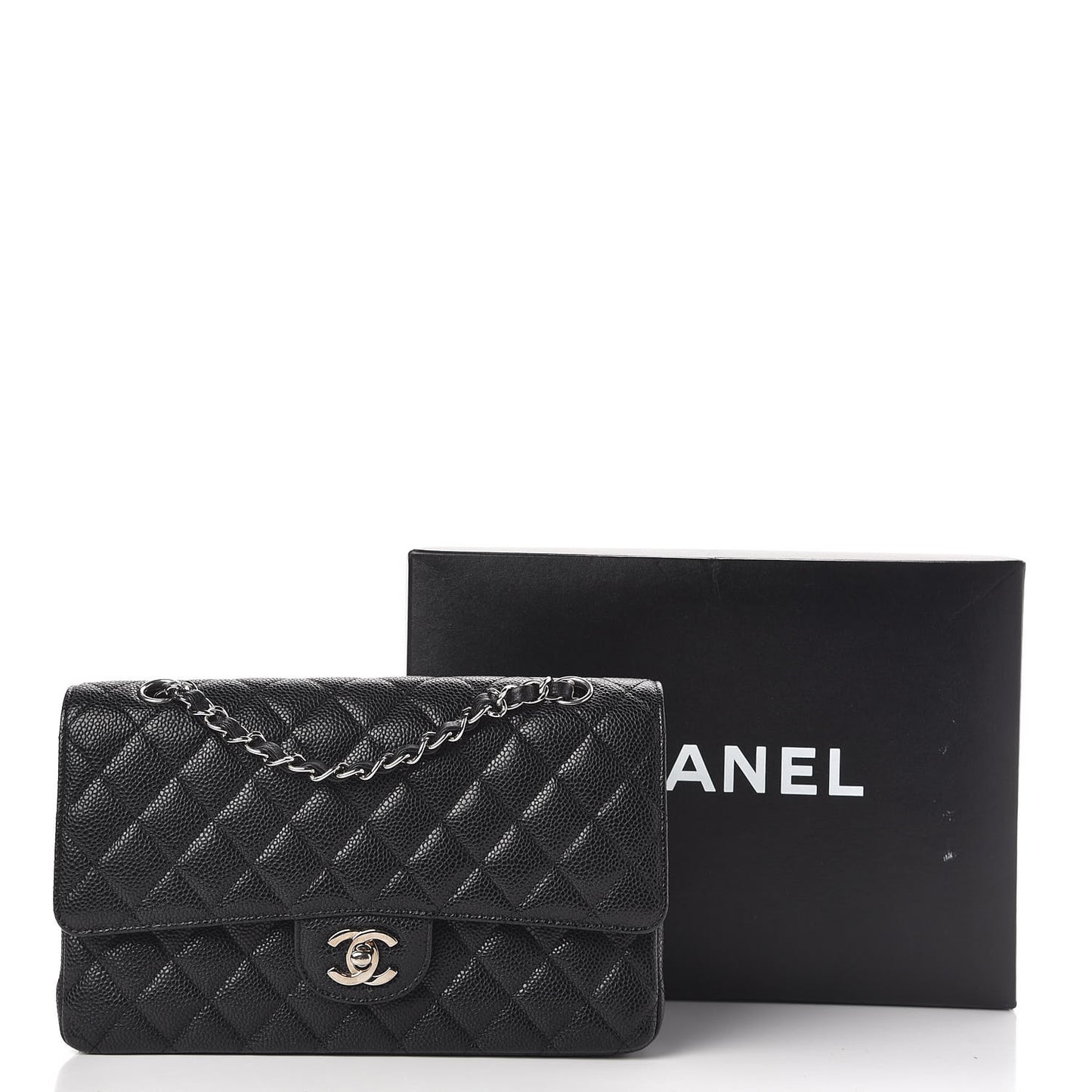 Caviar Quilted Medium Double Flap Black