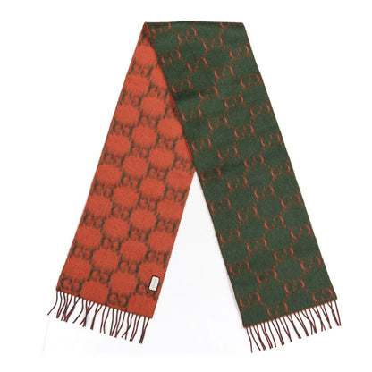Gucci Wool Alpaca GG Monogram Big GG Rock Scarf Green Red 2 of 4