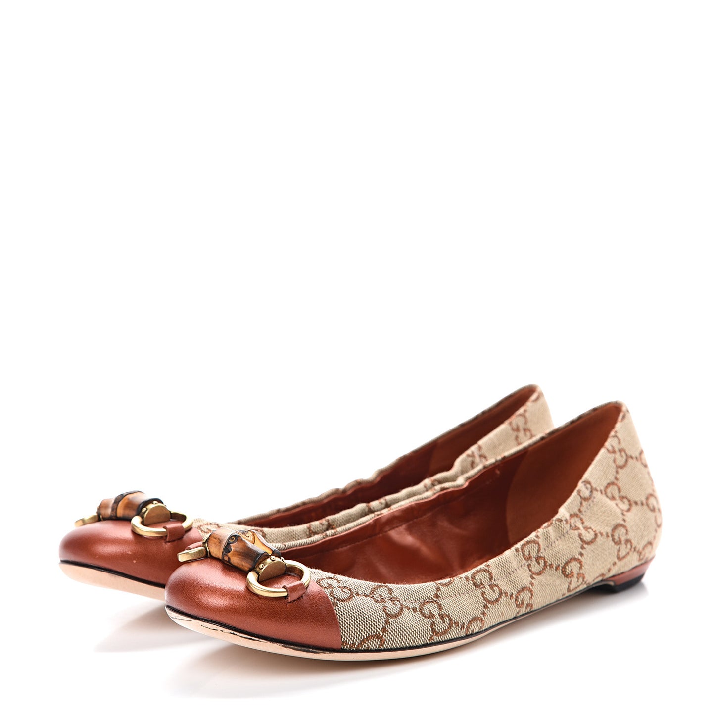 GG Monogram Miro Soft Calfskin Bamboo Ballet Flats 37 Beige Oxydus