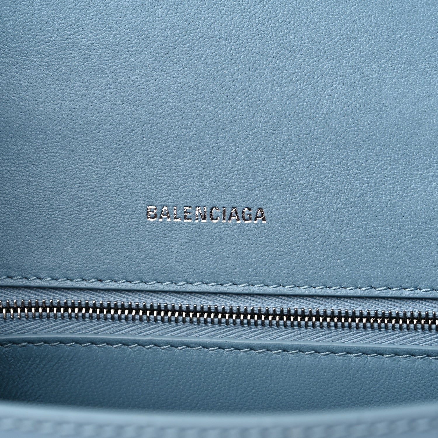 Balenciaga Shiny Calfskin Crocodile Embossed Small Hourglass Top Handle Bag Blue Grey 6 of 13