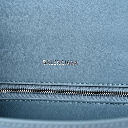 Balenciaga Shiny Calfskin Crocodile Embossed Small Hourglass Top Handle Bag Blue Grey 6 of 13