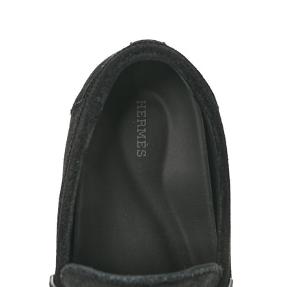 Hermes Suede Calfskin Womens Lazy Loafers 41 Black 7 of 10