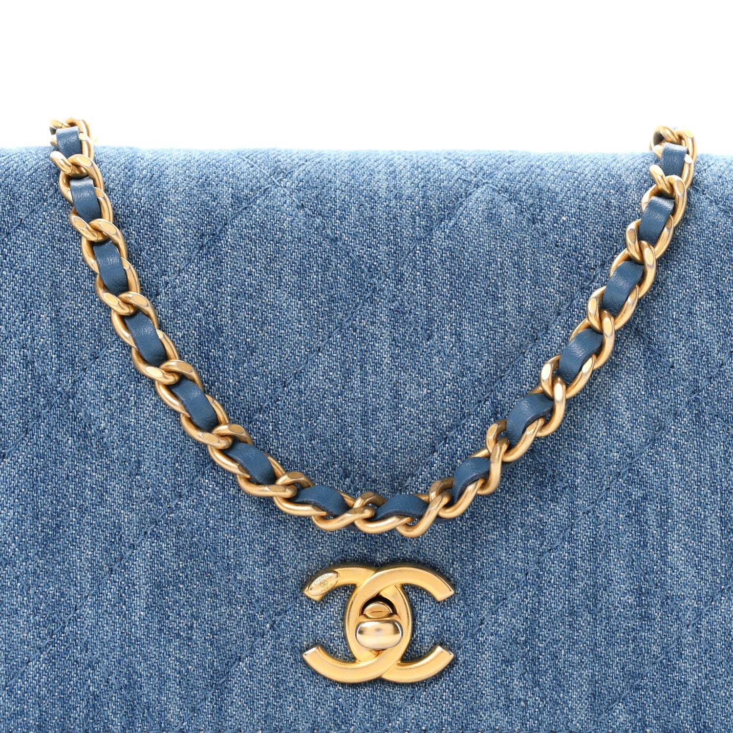 Chanel Denim Quilted CC Pearl Crush Wallet on Chain WOC Blue 9 of 12