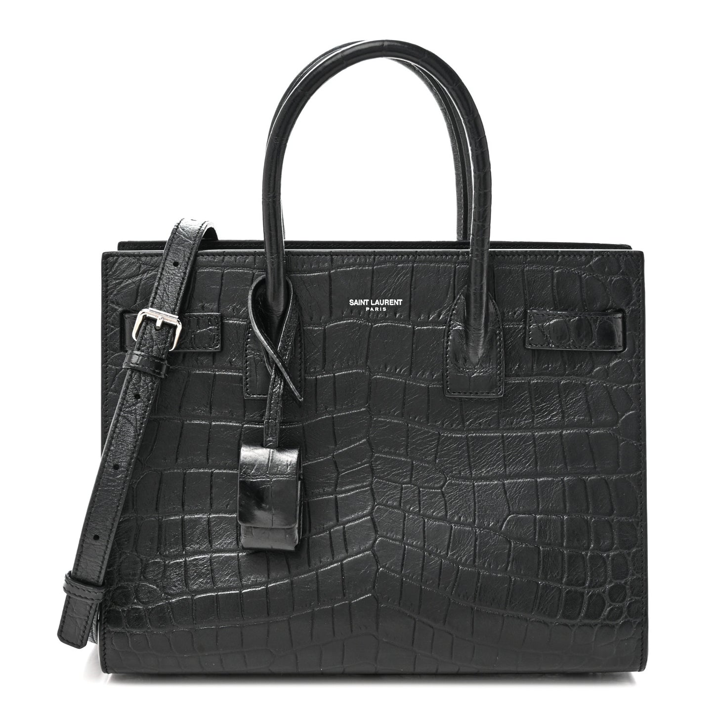 Calfskin Crocodile Embossed Baby Sac De Jour Black