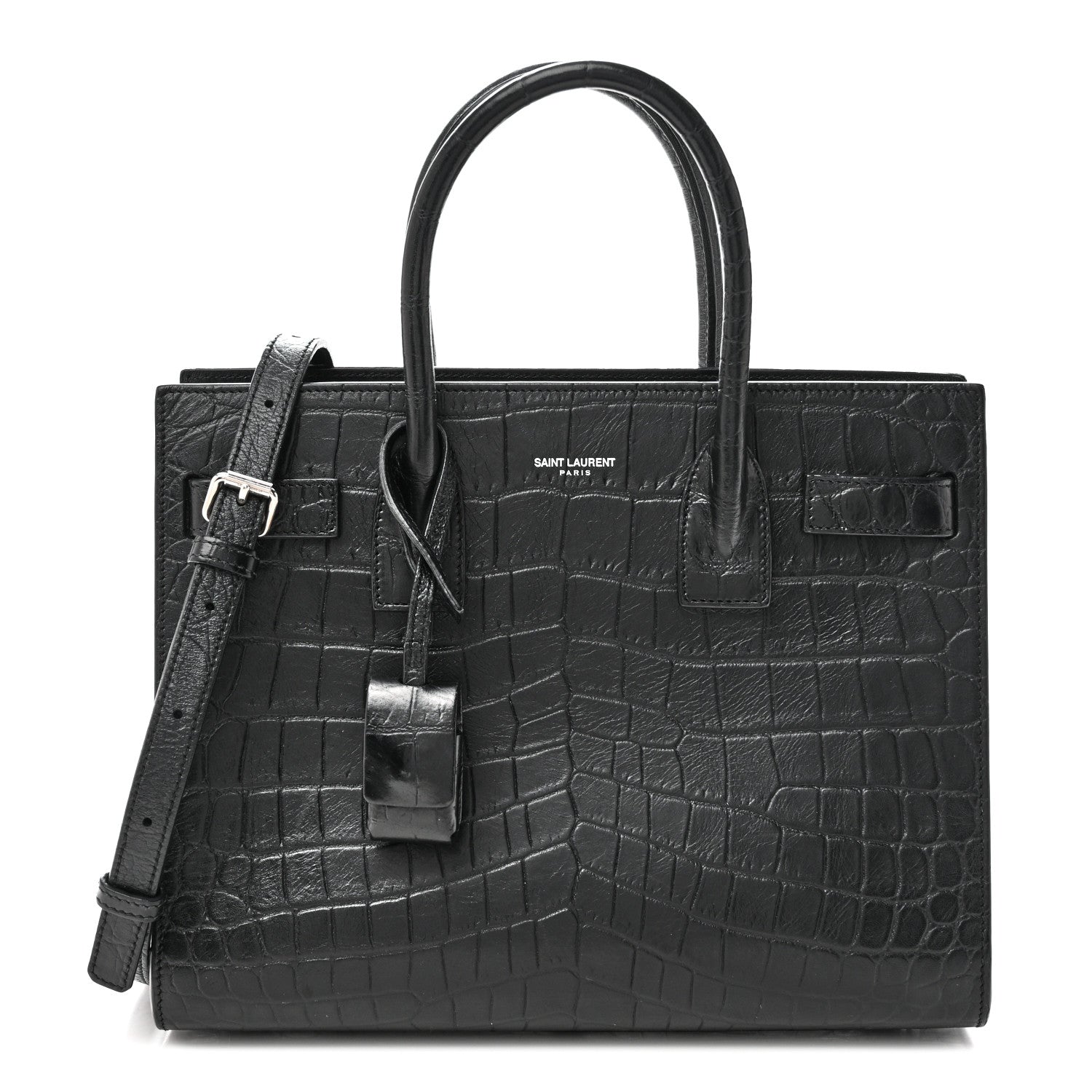 Saint Laurent Calfskin Crocodile Embossed Baby Sac De Jour Black 1 of 9