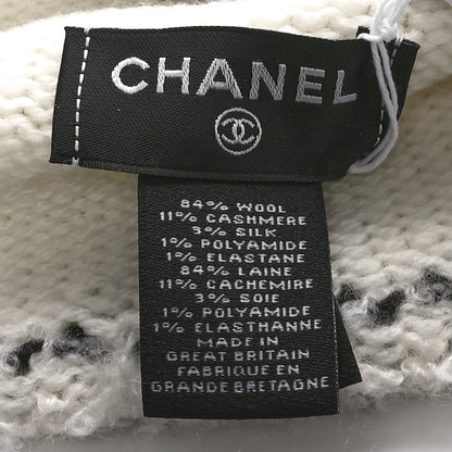 Chanel Wool Cashmere Stitched CC Beanie Hat Ivory Black 5 of 5