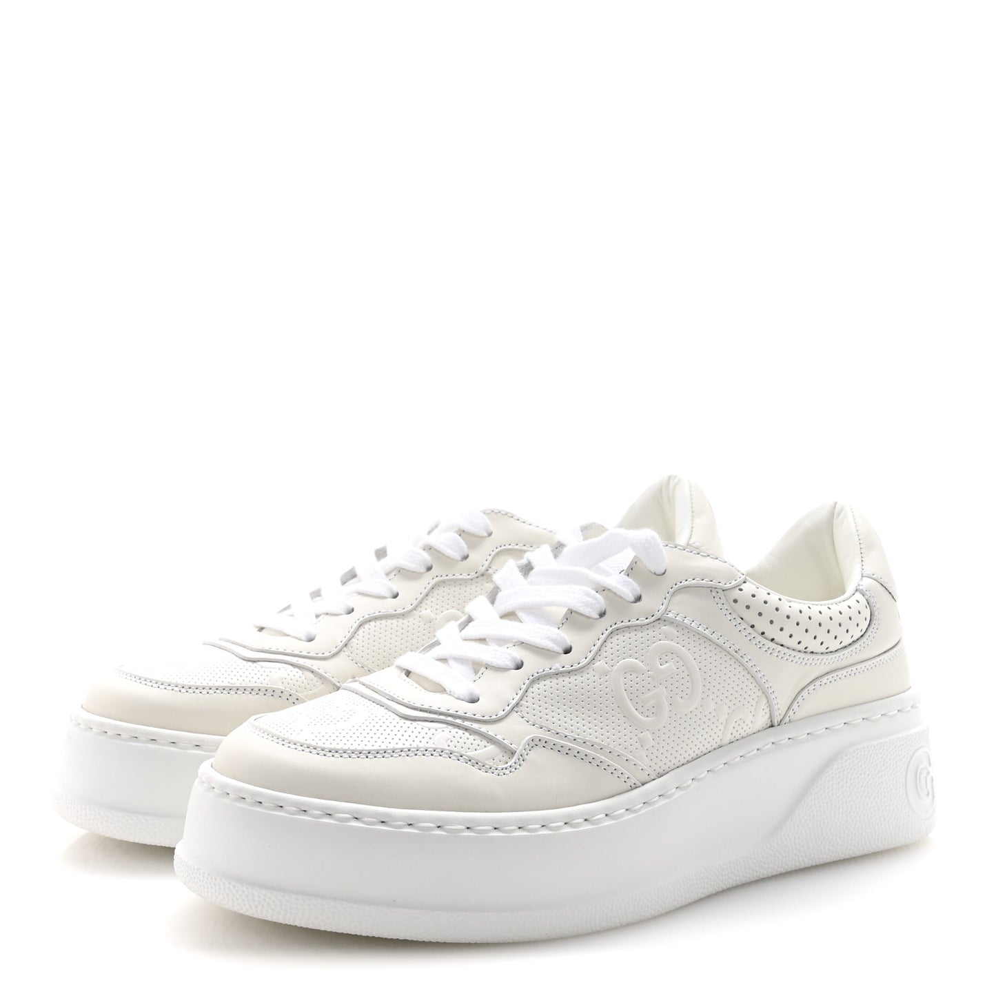 Calfskin GG Tennis Embossed Perforated Womens Platform 55mm Sneakers 37 Great White