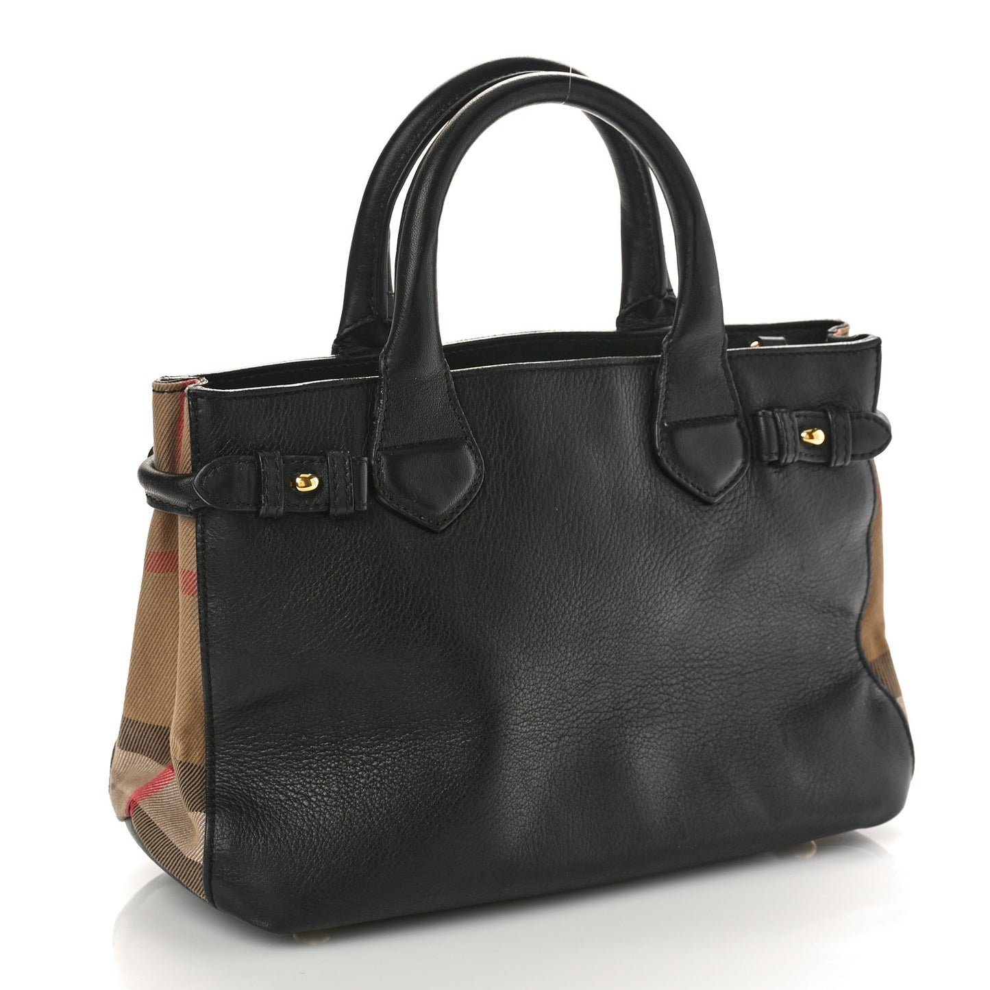 Grainy Calfskin House Check Small Banner Tote Black