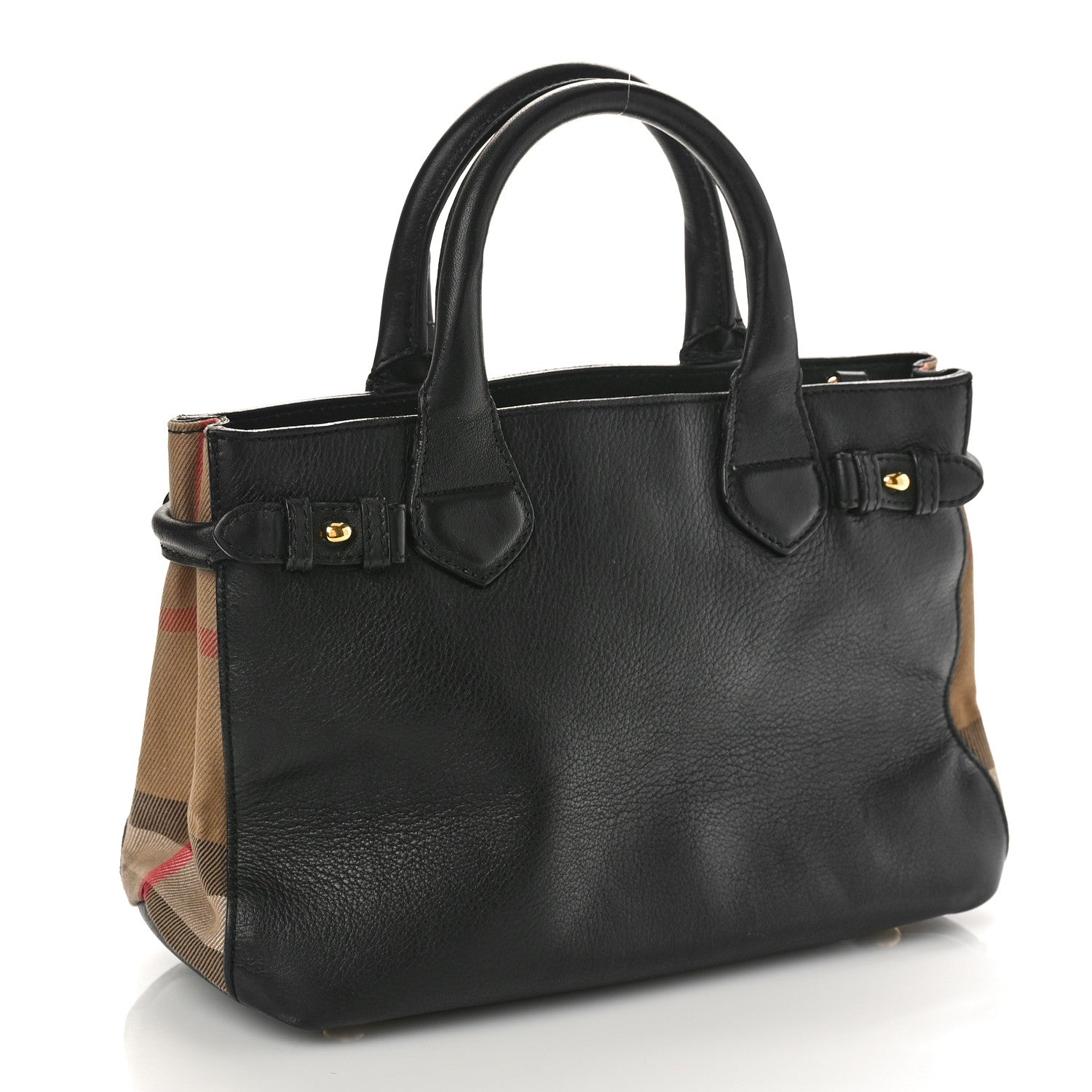 Burberry Grainy Calfskin House Check Small Banner Tote Black 2 of 12