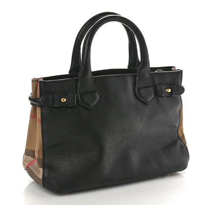 Burberry Grainy Calfskin House Check Small Banner Tote Black 2 of 12