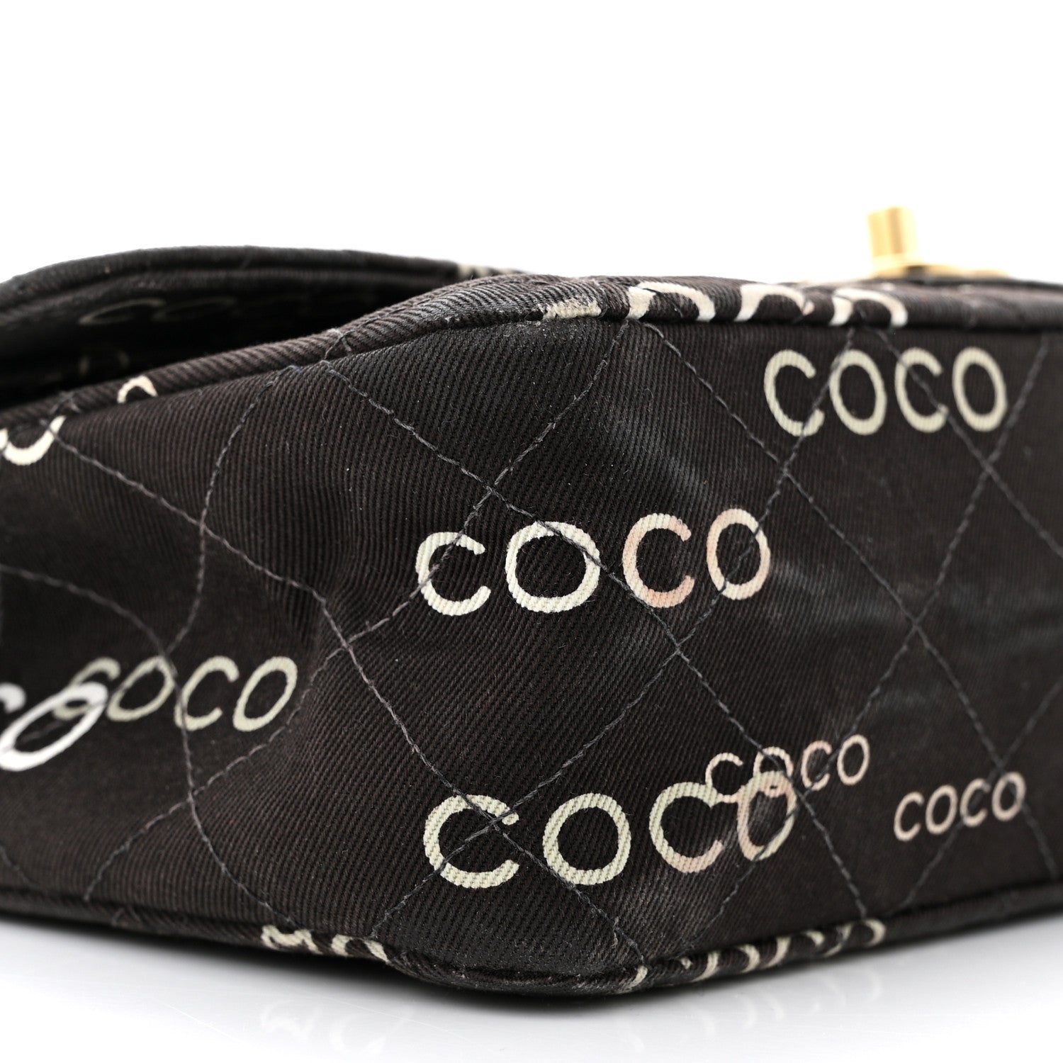 Chanel Canvas Coco Printed Quilted Medium Double Flap Black White 9 of 14