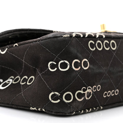 Chanel Canvas Coco Printed Quilted Medium Double Flap Black White 9 of 14