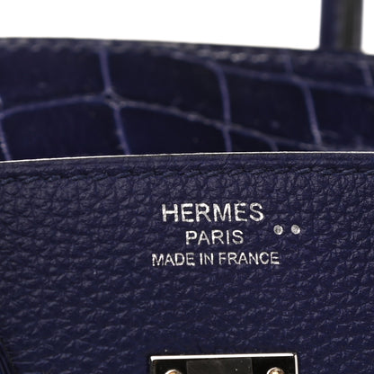 Hermes Taurillon Novillo Shiny Niloticus Crocodile Birkin Touch 25 Bleu Encre 5 of 10