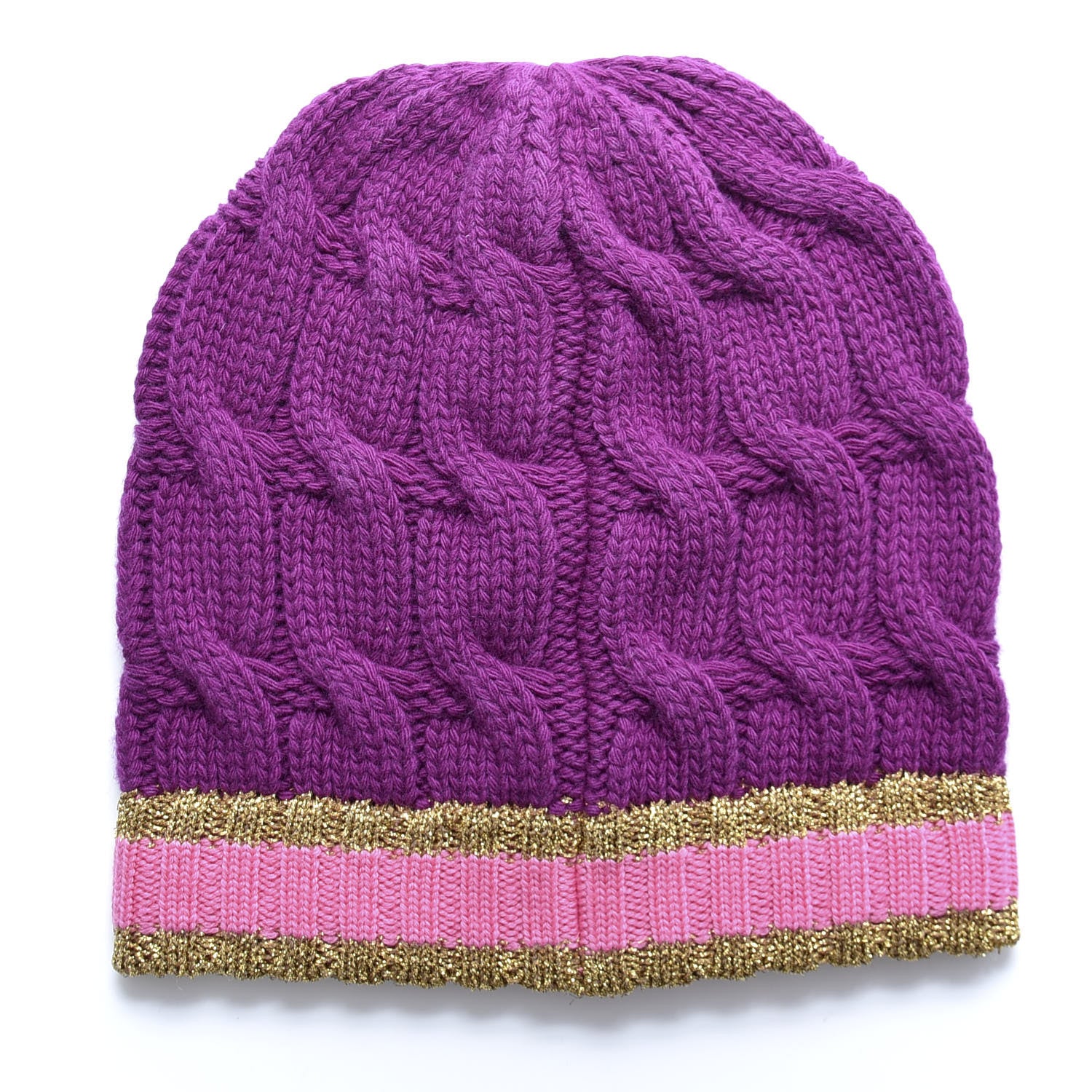 Gucci Wool Cashmere Polyamide Cable Knit Bonhate Beanie Hat M Magenta Pink 3 of 4