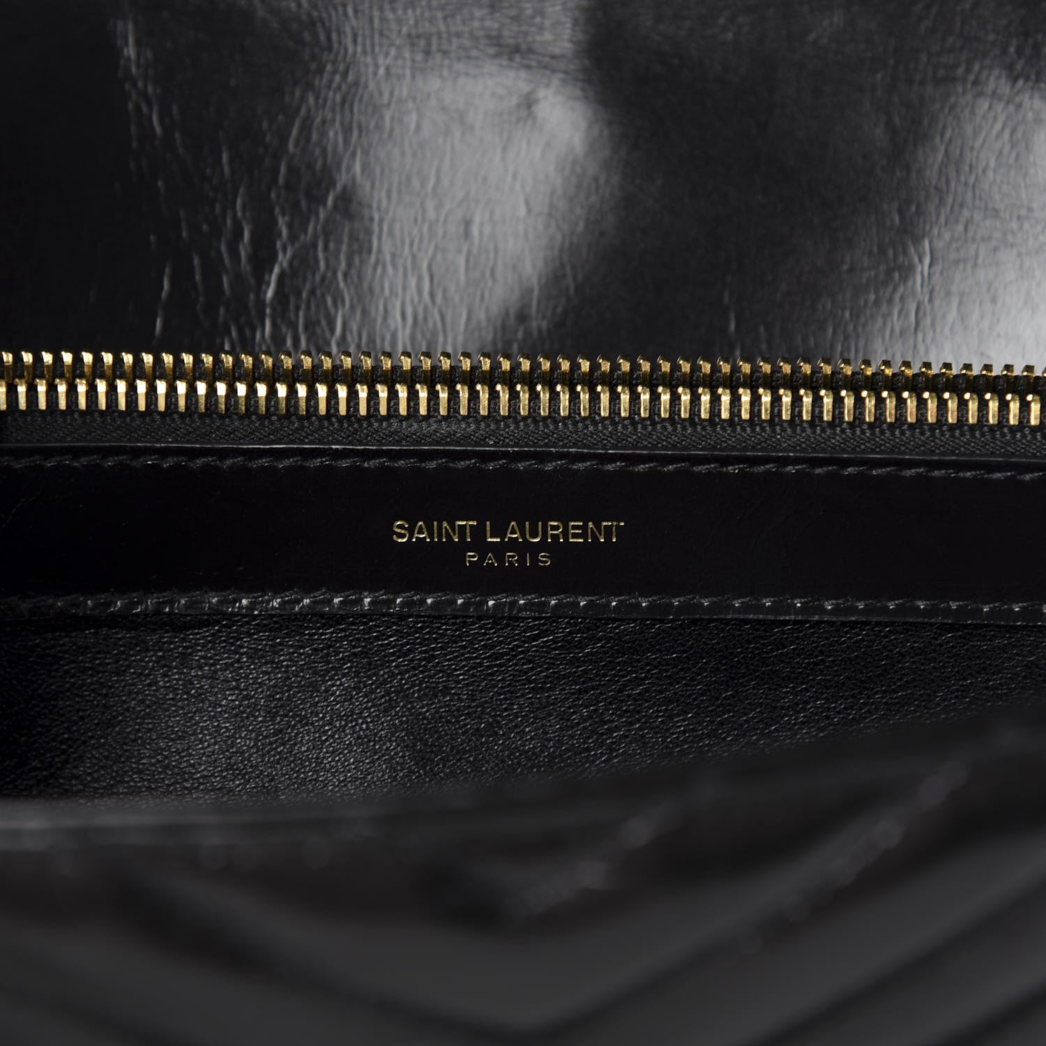 Saint Laurent Cracked Shiny Calfskin Matelasse Chevron Monogram Large College Satchel Black 8 of 11
