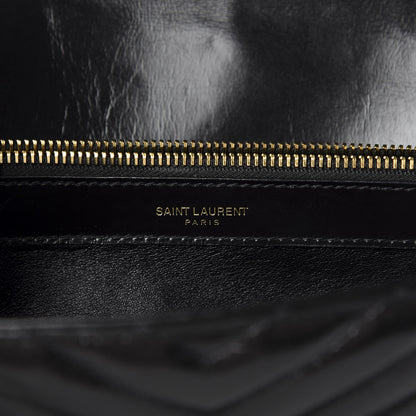 Saint Laurent Cracked Shiny Calfskin Matelasse Chevron Monogram Large College Satchel Black 8 of 11