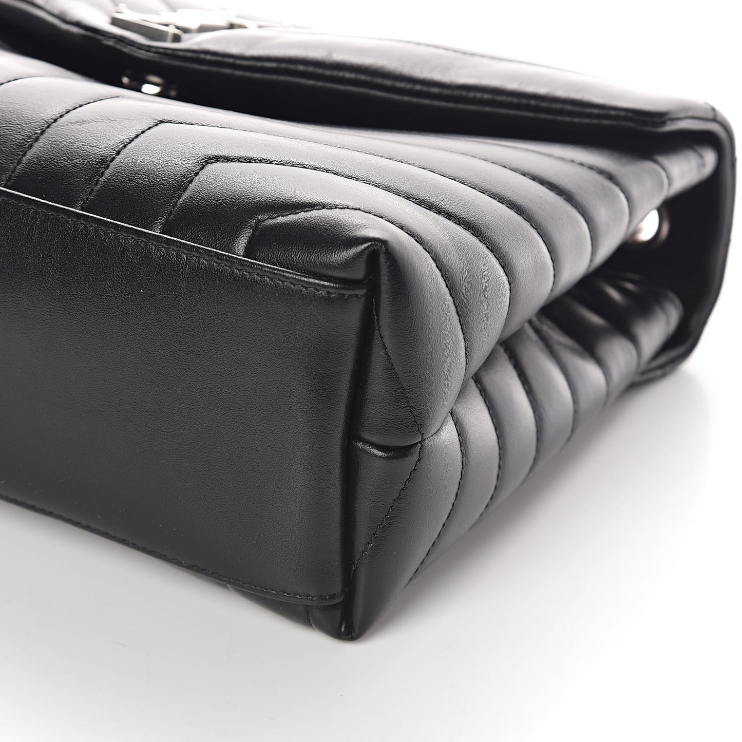 Calfskin Y Quilted Monogram Medium Loulou Chain Satchel Black