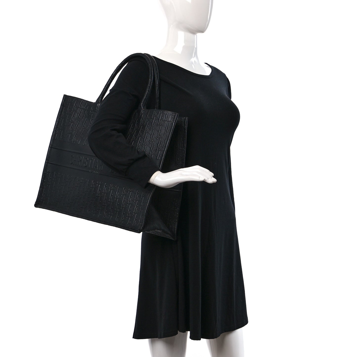 Oblique Calfskin Embossed Large Book Tote Black