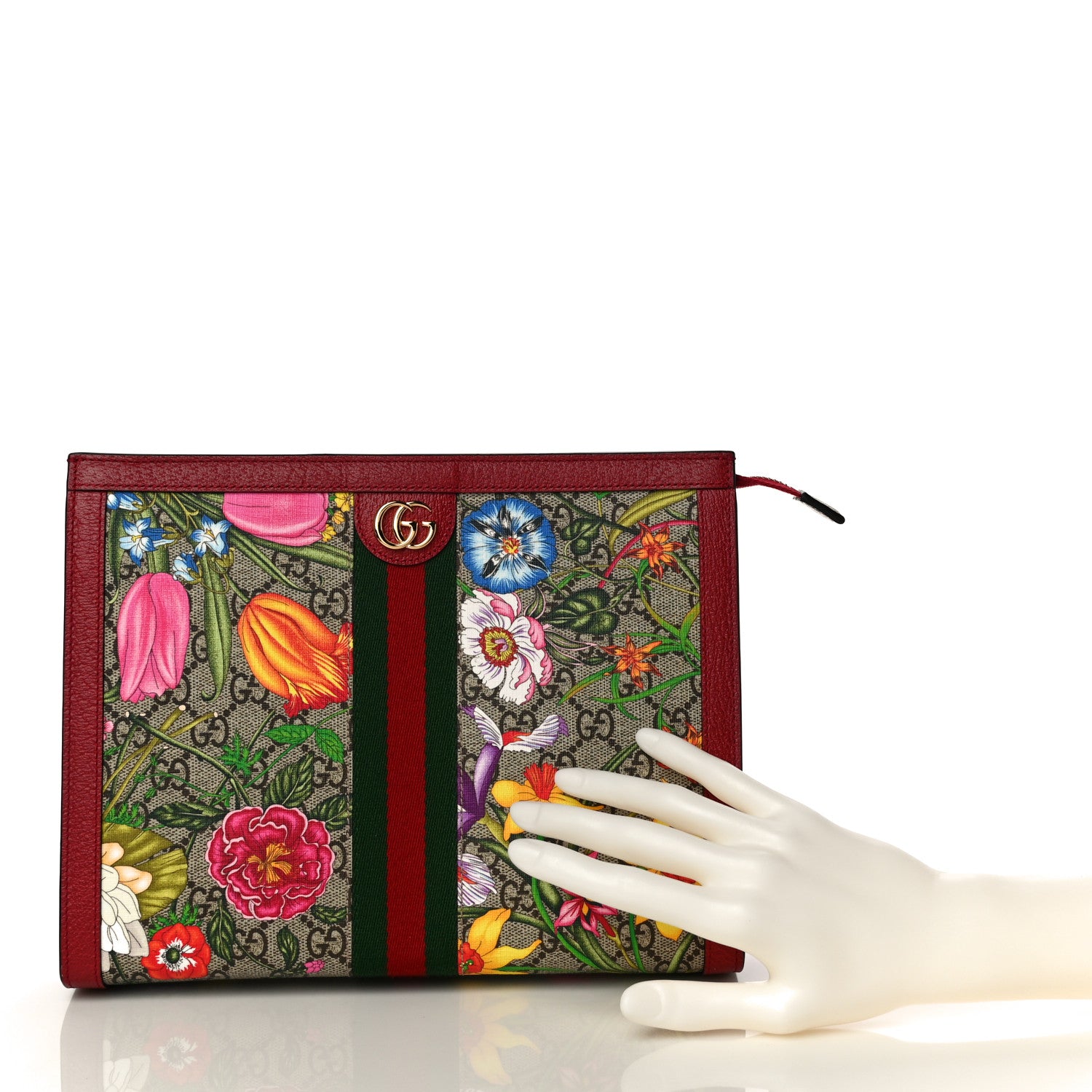 Gucci GG Supreme Monogram Flora Web Ophidia Pouch Red 2 of 10