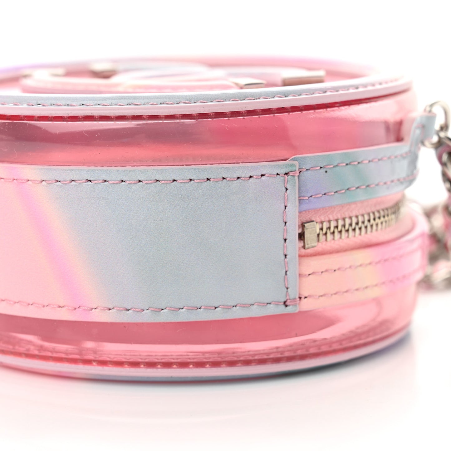 PVC Calfskin Lambskin Quilted Round Filigree Clutch With Chain Pink