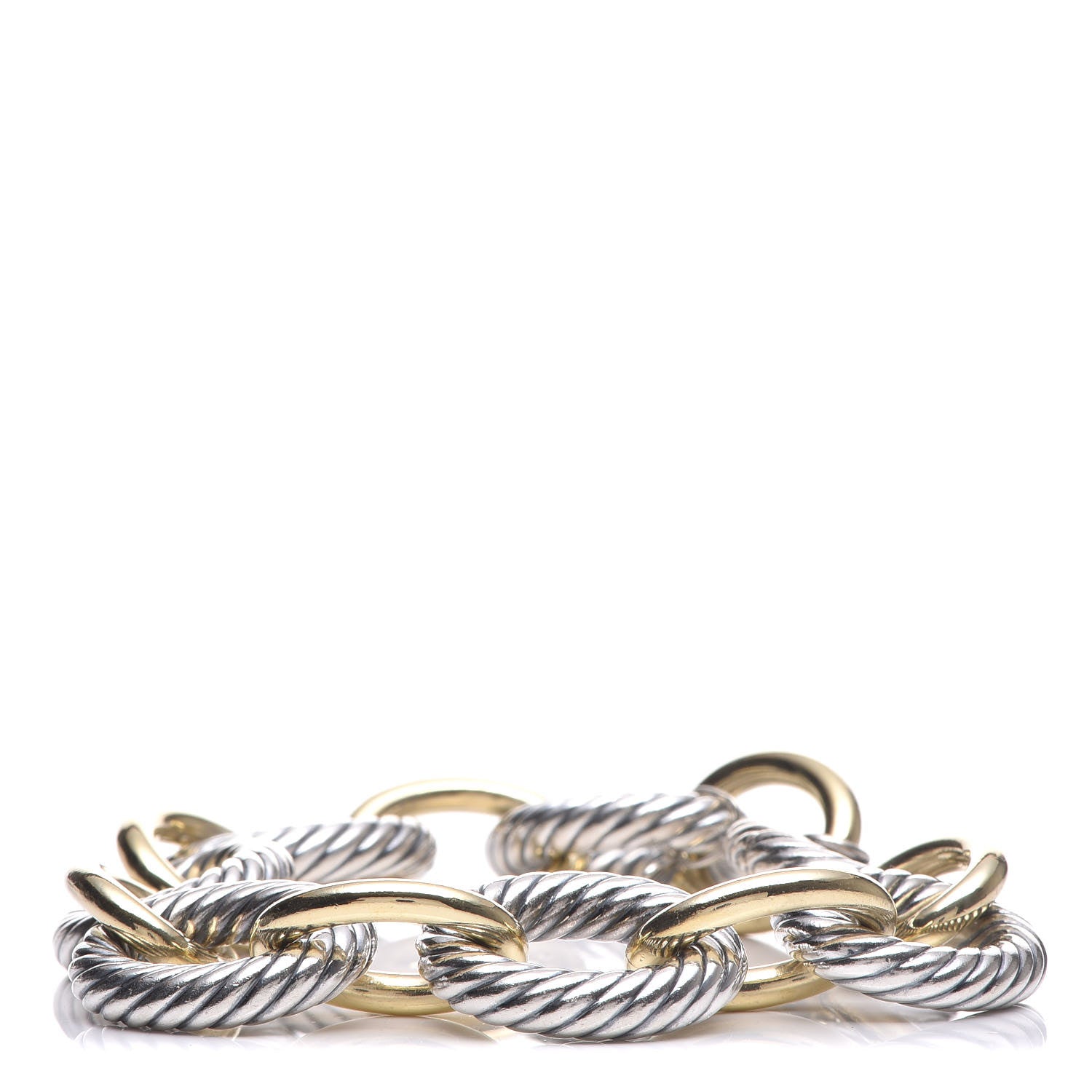 David Yurman Sterling Silver 18K Yellow Gold 12mm Large Oval Link Bracelet 1 of 5