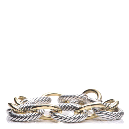David Yurman Sterling Silver 18K Yellow Gold 12mm Large Oval Link Bracelet 1 of 5