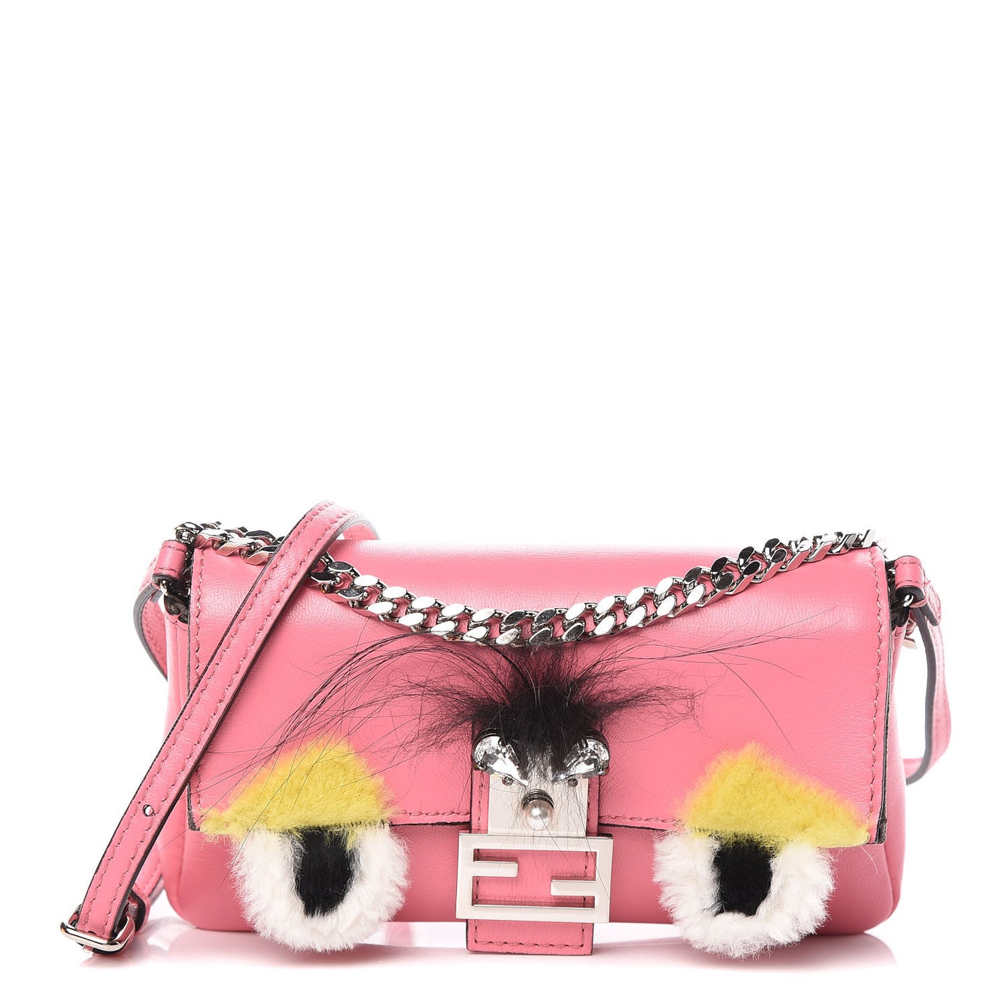 Nappa Rabbit Fox Fur Micro Buggie Baguette Rosa Fluo Multicolor