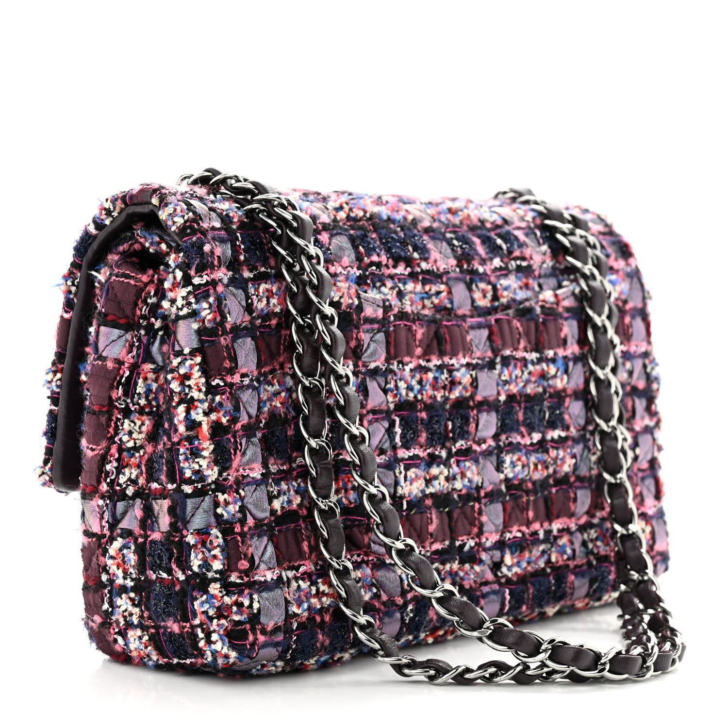 Chanel Tweed Quilted Medium Double Flap Dark Purple 3 of 11