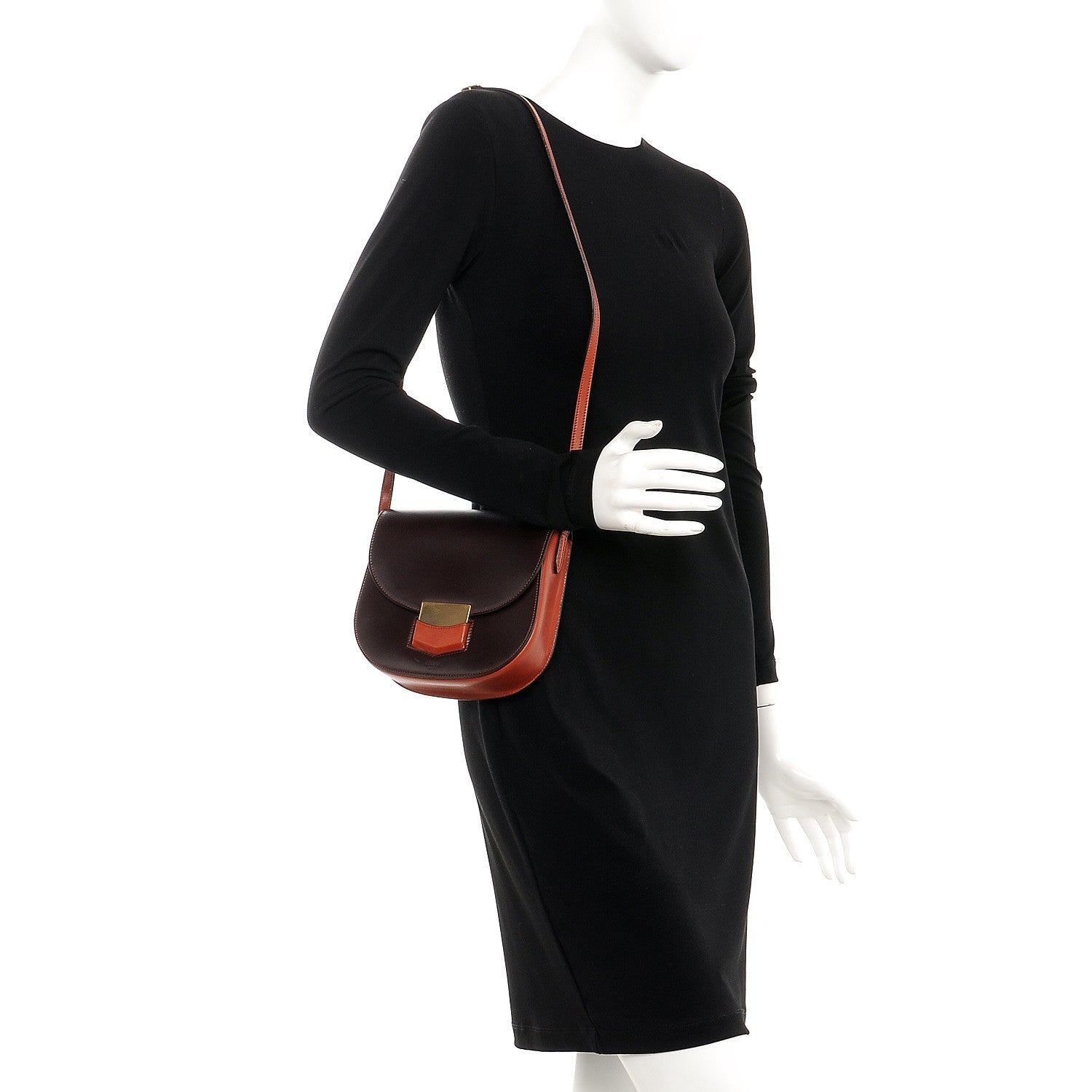 Celine Glazed Calfskin Small Bi-Color Trotteur Burgundy 2 of 10