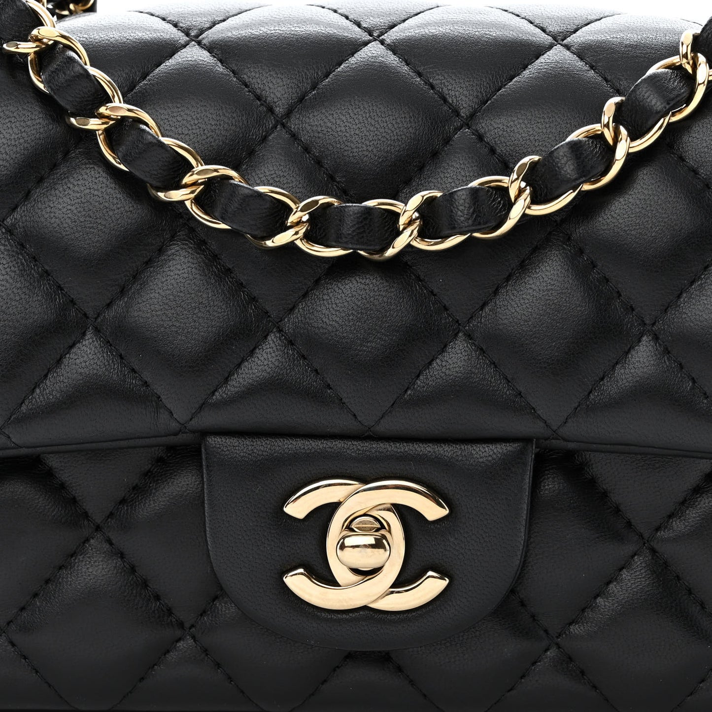 Lambskin Quilted Mini Rectangular Flap Black