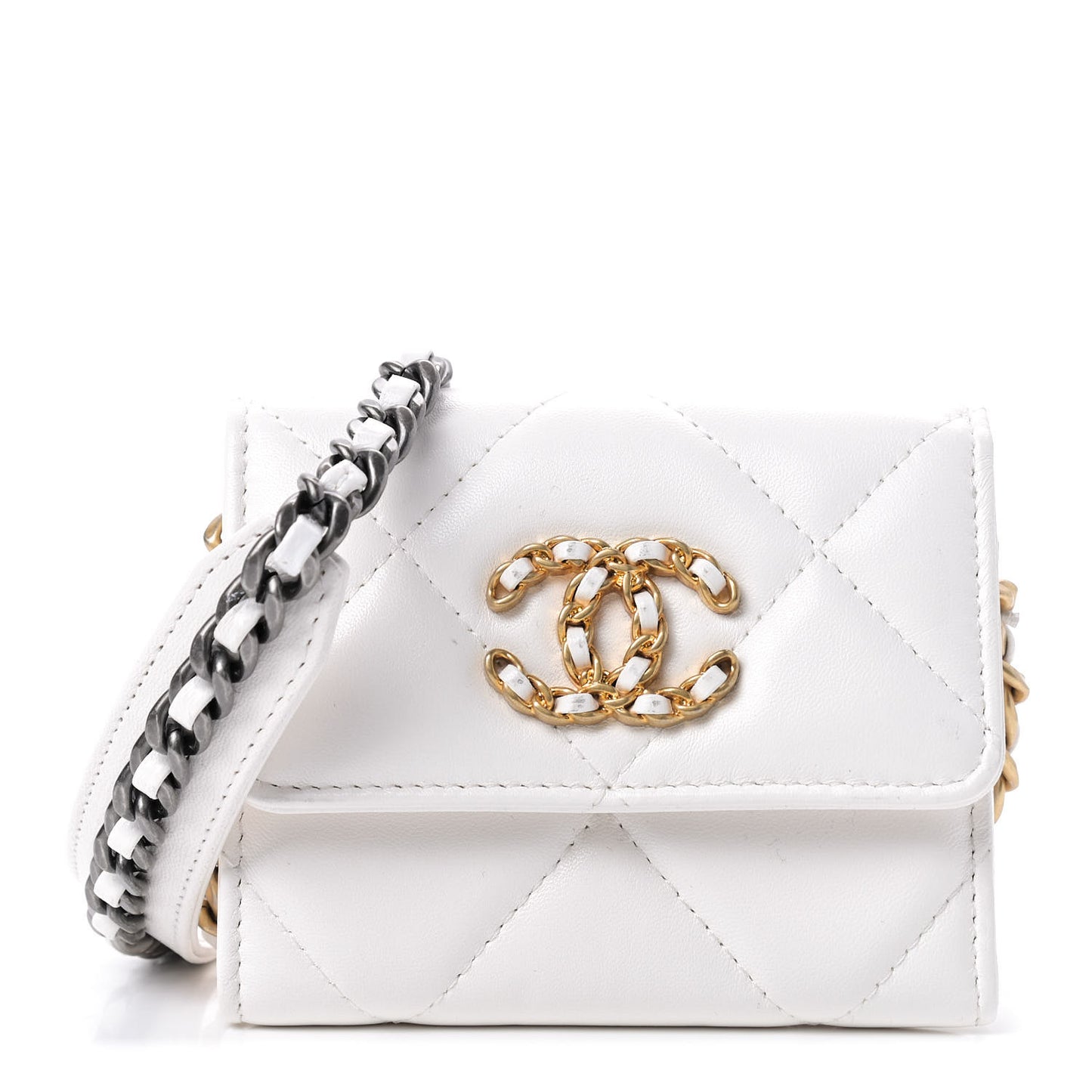 Lambskin Quilted 19 Flap Coin Purse With Chain White